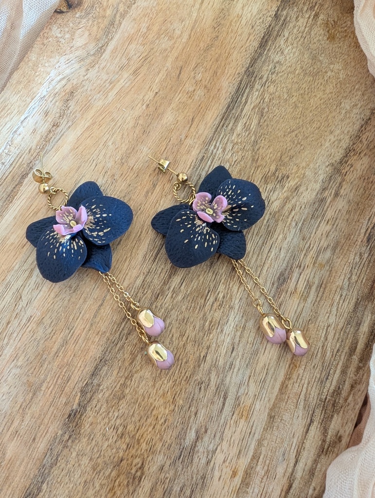 Boucles d'oreilles pendante Orchidée