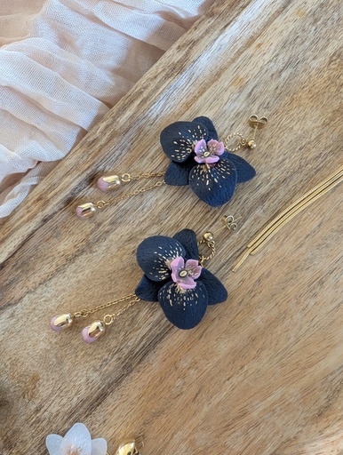 Les Boucles d'oreilles pendantes Orchidée